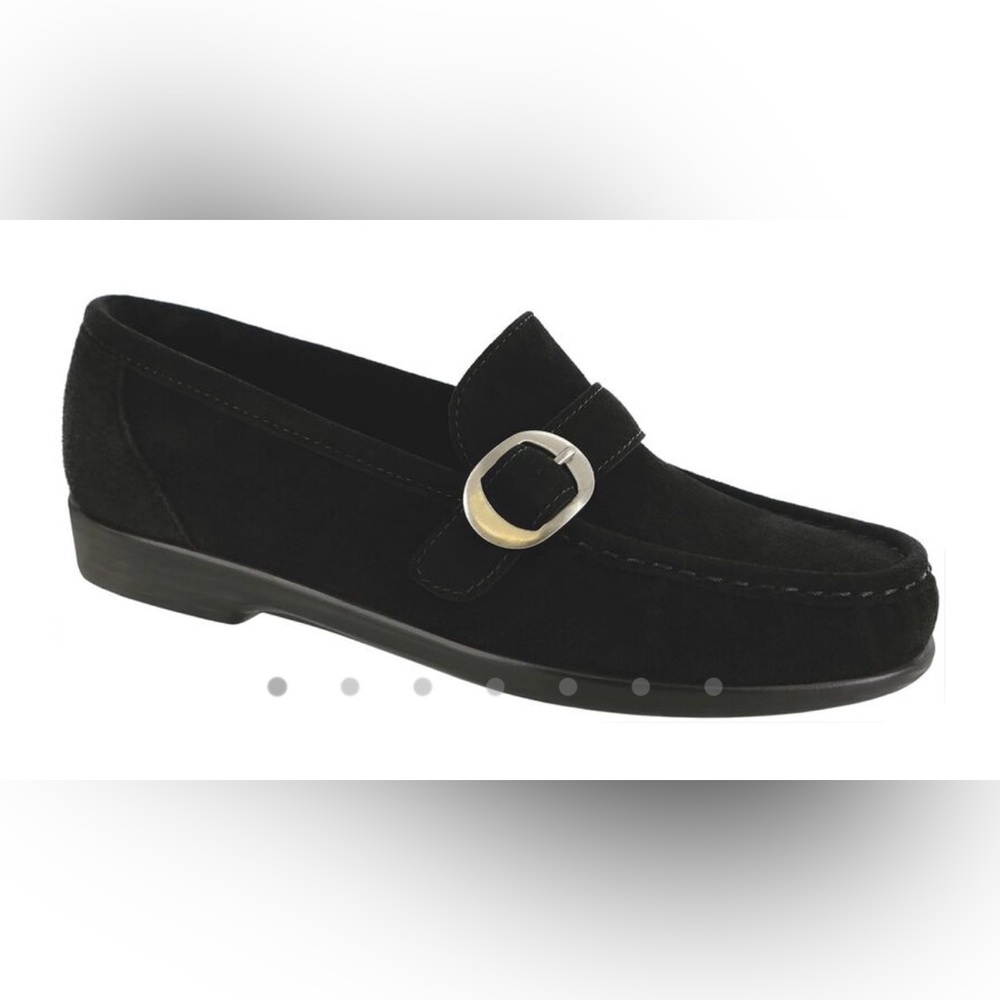 SAS Lara Slip-On Loafers Black Suede with Silver Buckle Women’s size 9.5